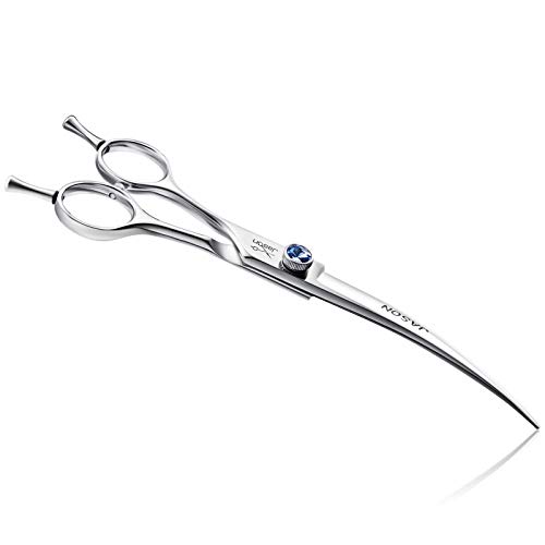 JASON Left Handed 7" Dog Grooming Scissors, Ergonomic Blending, Chunkers, Curved, Straight Cat Pet Hair Trimming Thinning Shears with Offset Handle and a Jewelled Screw, Professional