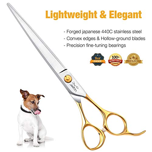 JASON 7.5" Dog Grooming Scissors Cats Trimming Shears Professional Pets Scissor Kit for Right Handed Groomers Gold Sharp Light-Weight Shear