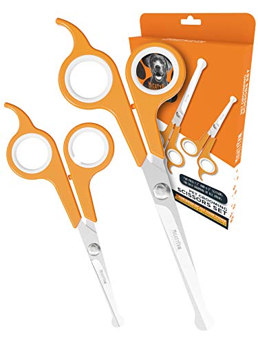 Mighty Paw Dog Grooming Scissors (2 Pack) | Professional Ergonomic Pet Grooming Scissors with Rounded Safety Tips & 2mm Sharp Stainless Steel Blades. for Body, Paw and Face Hair Trimming (Orange)