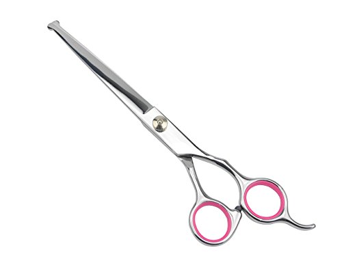 LILYS PET 7.0"/7.5" Round-TIP Safety Professional Stainless Steel PET Dog Cat Grooming Scissors Set,Pink Ring, Cutting&Curved&Thinning Shears Set (3+1 PCS, 7.0")