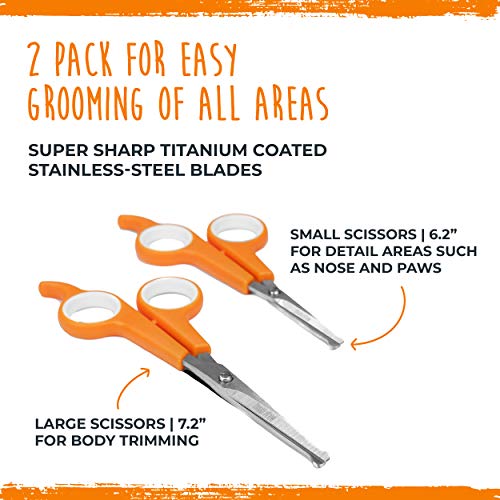 Mighty Paw Dog Grooming Scissors (2 Pack) | Professional Ergonomic Pet Grooming Scissors with Rounded Safety Tips & 2mm Sharp Stainless Steel Blades. for Body, Paw and Face Hair Trimming (Orange)