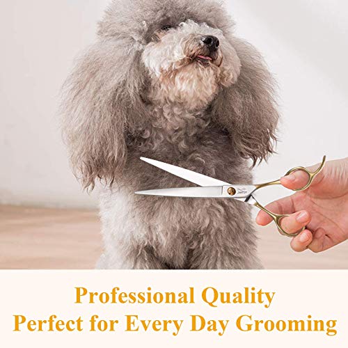 JASON 7.5" Dog Grooming Scissors Cats Trimming Shears Professional Pets Scissor Kit for Right Handed Groomers Gold Sharp Light-Weight Shear