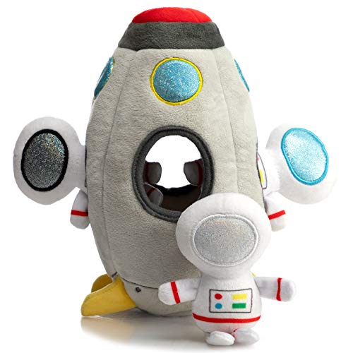 Hollypet Designed Interactive Squeaky Puzzle Plush Hide and Seek Dog Puppy Toy, Rocket (appx.9.5" H Rocket + 3 Astronauts)