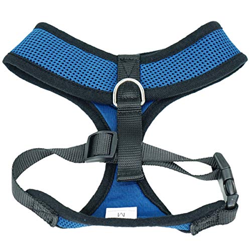WONDERPUP Soft Mesh Dog Harness No Pull Walking Comfort Padded Vest Harnesses Adjustable (M, Dark Blue)