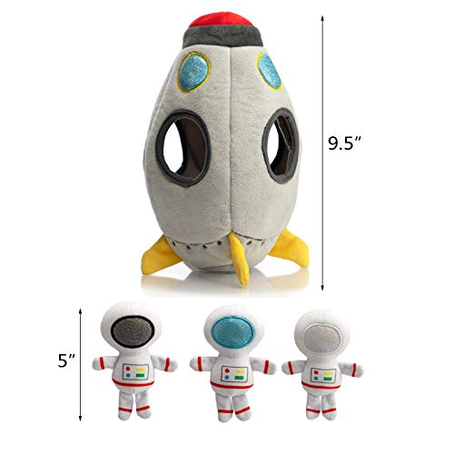 Hollypet Designed Interactive Squeaky Puzzle Plush Hide and Seek Dog Puppy Toy, Rocket (appx.9.5" H Rocket + 3 Astronauts)