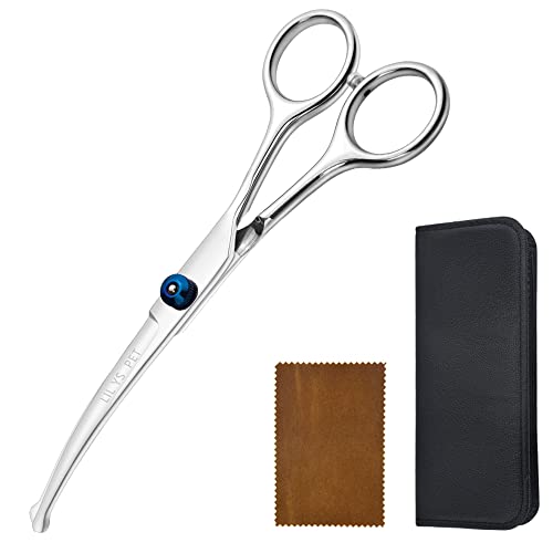 LILYS PET 7" Right-Handed Pet Round-Tip Grooming Stainless Steel Safety Grooming for Dogs and Cats (Curved Scissor)