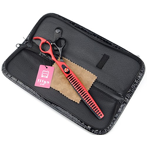 LILYS PET HIGH-END SERIES 8-Inch Japanese 440C Pet Dog Chunker Shears,Fishbone-shaped Big Tooth Professional Pet Grooming Chunker Scissors With Beautiful Red Screw (Black-Red)