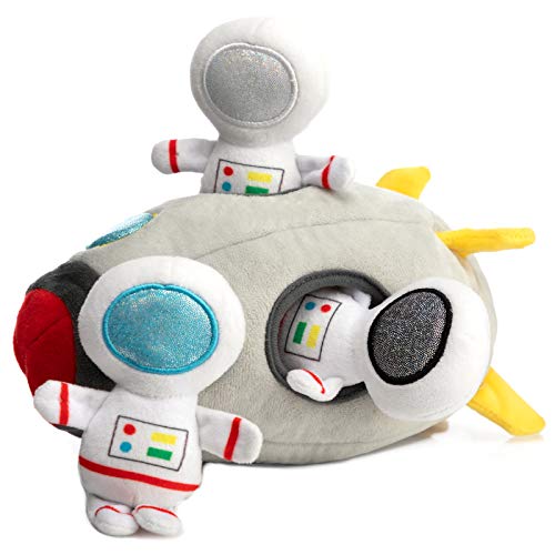 Hollypet Designed Interactive Squeaky Puzzle Plush Hide and Seek Dog Puppy Toy, Rocket (appx.9.5" H Rocket + 3 Astronauts)