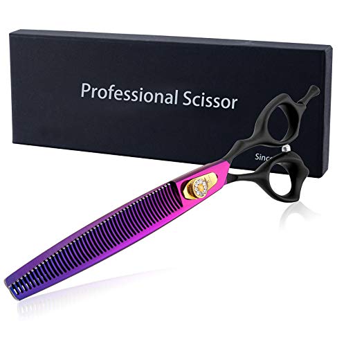 8 Inch Straight Dog Grooming Scissors Professional Pet Thinning Texturizing Shears Safety Noiseless Blunt Tip Trimming Shearing for Dogs Cats Japanese Stainless Steel Purple