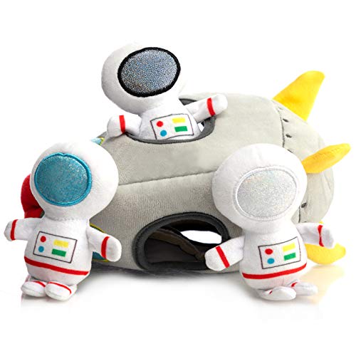 Hollypet Designed Interactive Squeaky Puzzle Plush Hide and Seek Dog Puppy Toy, Rocket (appx.9.5" H Rocket + 3 Astronauts)