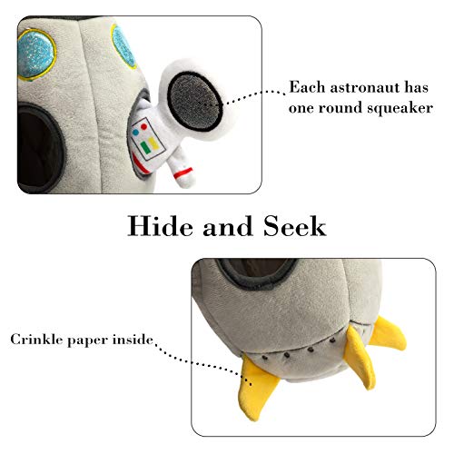 Hollypet Designed Interactive Squeaky Puzzle Plush Hide and Seek Dog Puppy Toy, Rocket (appx.9.5" H Rocket + 3 Astronauts)