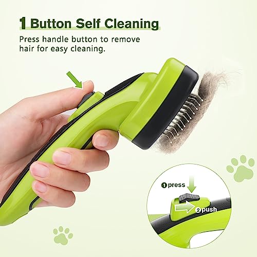 Pecute Dog Brushes Cat Brush, Self Cleaning Slicker Brush with 135Â° Angled Bristles, Removes 95% of Loose Hairs, Pet Grooming Brush Shedding Tools for Medium Large Dogs Cats (Large, Upgraded Button)