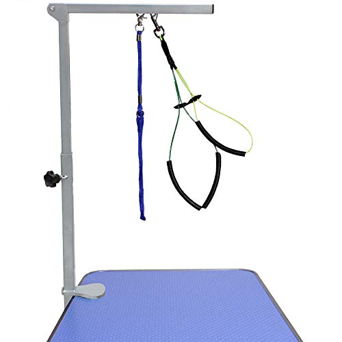 Foldable Pet Grooming Arm with Clamp, Dog Grooming Loop and No Sit Haunch Holder - Innovative Portable Grooming Arms (Silver, 1 Haunch)