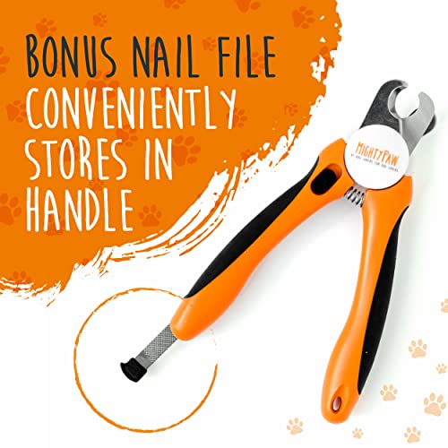 Mighty Paw Dog Nail Clippers | Pet Nail Trimmers & Nail File Set Includes a Built-in Safety Guard to Avoid Cutting Too Short. Stainless Steel Blade & Ergonomic Handle. Vet Recommended. (Orange)