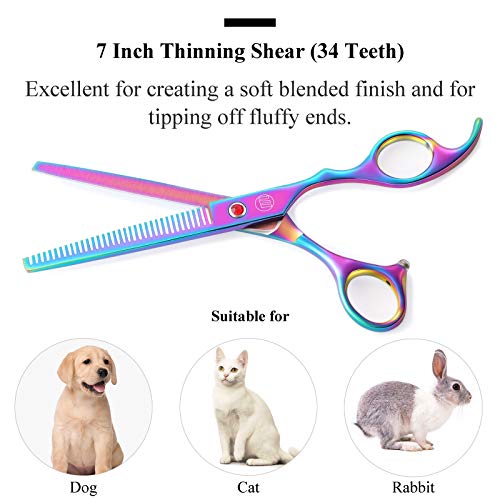 Professional Dog Grooming Scissors Set, 7 Inch/8 Inch Pet Grooming Scissors Chunkers Shears for Dog, Curved Dog Grooming Scissors, Thinning Shears for Dog with Grooming Comb