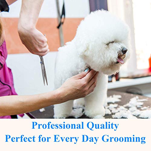 JASON Left Handed 7" Dog Grooming Scissors Set, 3 in 1 Ergonomic Blending, Curved, Straight Cat Pet Hair Trimming Thinning Professional Kits with Offset Handle and a Jeweled Screw