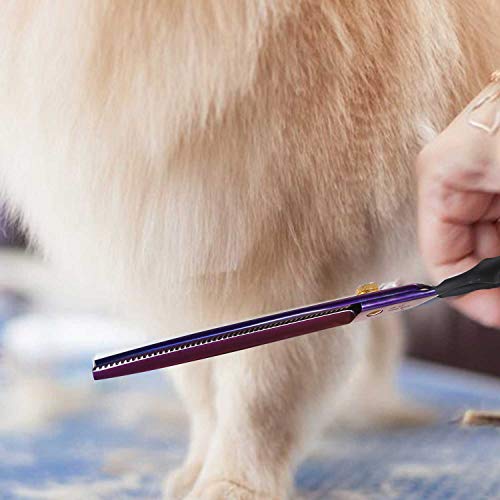 8 Inch Straight Dog Grooming Scissors Professional Pet Thinning Texturizing Shears Safety Noiseless Blunt Tip Trimming Shearing for Dogs Cats Japanese Stainless Steel Purple