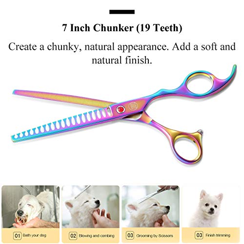 Professional Dog Grooming Scissors Set, 7 Inch/8 Inch Pet Grooming Scissors Chunkers Shears for Dog, Curved Dog Grooming Scissors, Thinning Shears for Dog with Grooming Comb