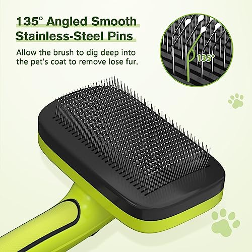 Pecute Dog Brushes Cat Brush, Self Cleaning Slicker Brush with 135Â° Angled Bristles, Removes 95% of Loose Hairs, Pet Grooming Brush Shedding Tools for Medium Large Dogs Cats (Large, Upgraded Button)