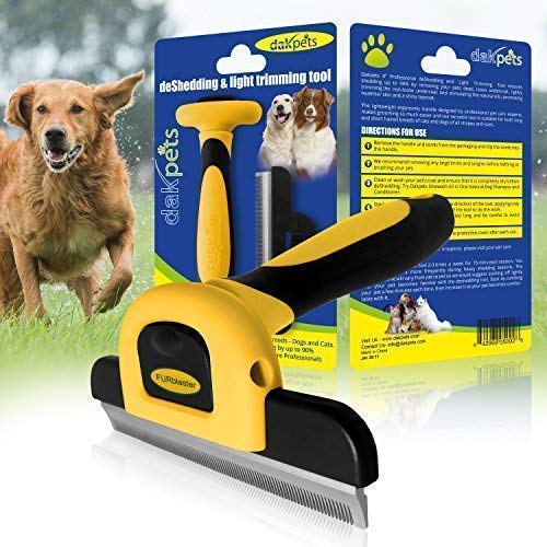 DakPets Pet Grooming Brush Effectively Reduces Shedding by up to 95% Professional Deshedding Tool for Dogs and Cats, Yellow