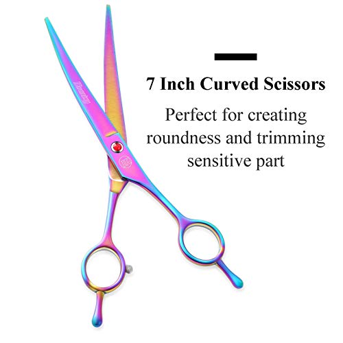 Professional Dog Grooming Scissors Set, 7 Inch/8 Inch Pet Grooming Scissors Chunkers Shears for Dog, Curved Dog Grooming Scissors, Thinning Shears for Dog with Grooming Comb