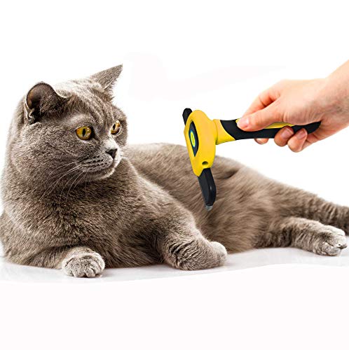DakPets Pet Grooming Brush Effectively Reduces Shedding by up to 95% Professional Deshedding Tool for Dogs and Cats, Yellow