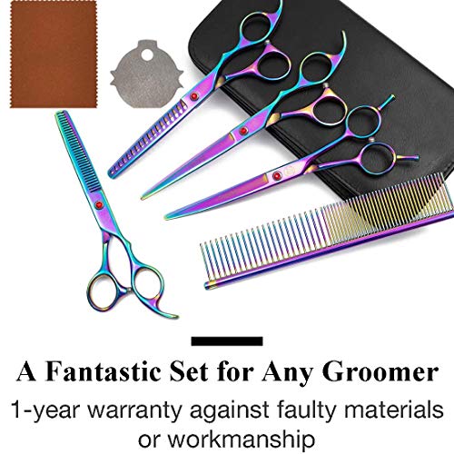 Professional Dog Grooming Scissors Set, 7 Inch/8 Inch Pet Grooming Scissors Chunkers Shears for Dog, Curved Dog Grooming Scissors, Thinning Shears for Dog with Grooming Comb