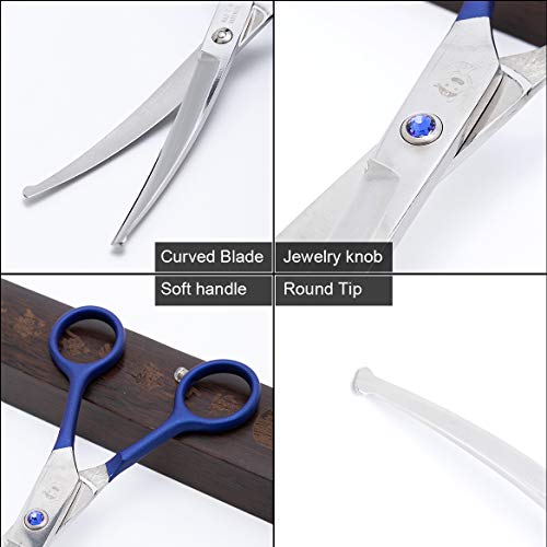 LovinPet Pet 7" Curved Scissor Right/Left-Handed Pet Round-Tip Grooming Stainless Steel Safety Trimming Shears for Dogs and Cats (Easy use Curved Scissor)