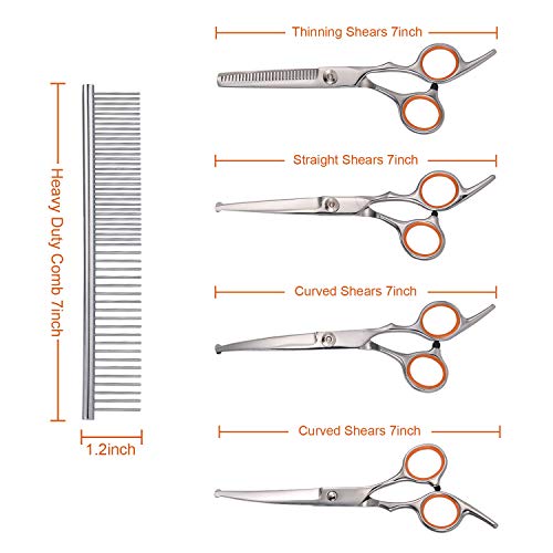PETTOM Pet Grooming Scissors Set 5-in-1 Safety Round Tip Dog Grooming Blender Shears Kit for Full Body & Facial Trimmer