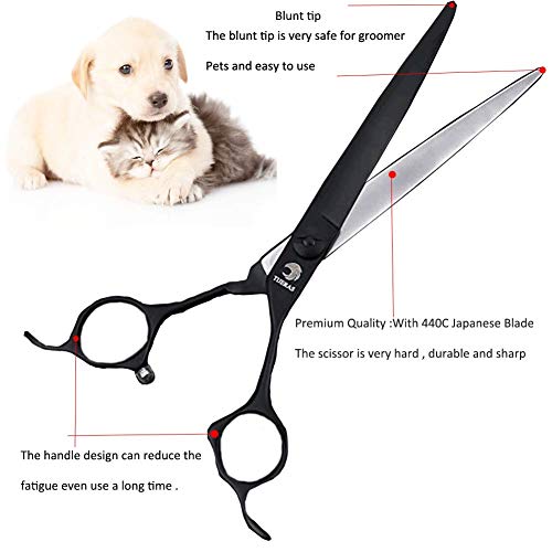 7/8inch Pet Grooming Scissor Straight/Curved Dogs Grooming Shears Professional Grooming Scissors for Dogs and Cats Pets Hair Cutting Scissors Curved Shears (A-7 inch-Curved Scissor)