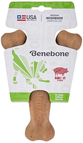 Benebone Real Bacon Durable Wishbone Dog Chew Toy for Aggressive Chewers, Made in USA