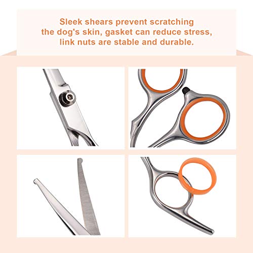 PETTOM Pet Grooming Scissors Set 5-in-1 Safety Round Tip Dog Grooming Blender Shears Kit for Full Body & Facial Trimmer