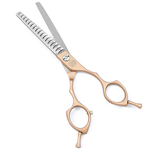 Moontay 6.5" Professional Pet Grooming Chunker Scissor, Dog Cat Grooming Shear/Scissor Thinning Shear with Double Finger Rests, 440C Japanese Stainless Steel Grooming Scissor, Gold