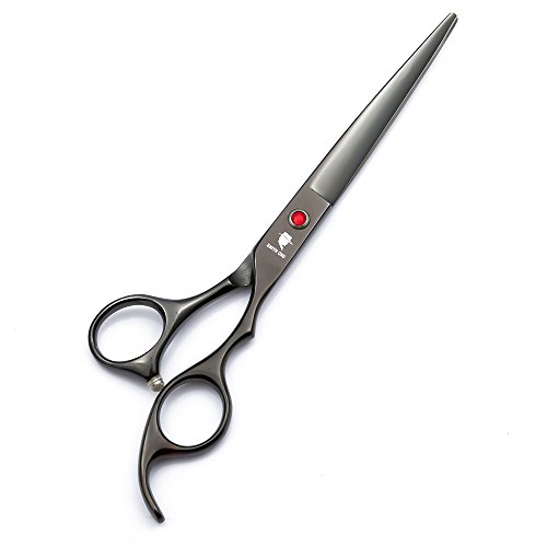 Smith Chu Professional Pet Dog Grooming Scissors Kit - Premium Stainless Steel Straight Curved Thinning Blade Dog Hair Cutting Shears Set -Best Tools for Trimming,7 inch Gun Black with Case (Set)