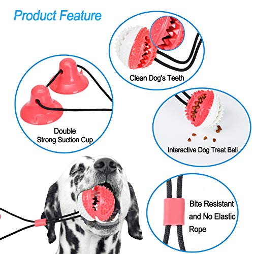 PetBonus Dog Chew Toys, Pet Rope Toys with 2 Suction Cups, Dog Puzzle and Teeth Cleaning Toy, Interactive Treat Food Dispensing Toys for Small Medium Large Dogs (Red, White)