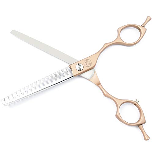Moontay 6.5" Professional Pet Grooming Chunker Scissor, Dog Cat Grooming Shear/Scissor Thinning Shear with Double Finger Rests, 440C Japanese Stainless Steel Grooming Scissor, Gold