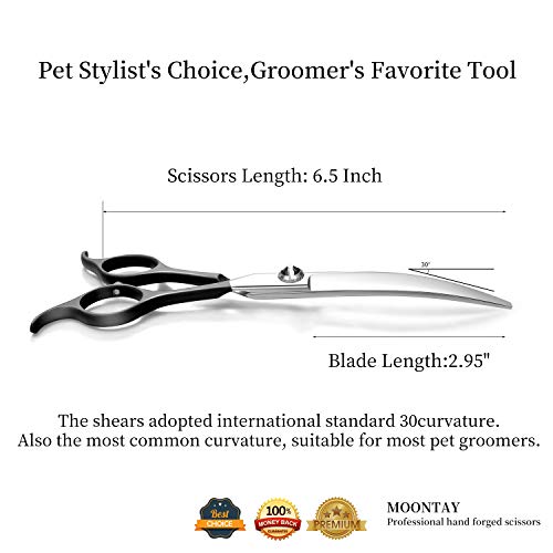 Moontay 6.5inch Curved Dogs Grooming Scissors Professional Dog Grooming Scissor for Dogs, Cats and Pets Scissors Curved Shears 440C Japanese Stainless Steel Blade (Black)