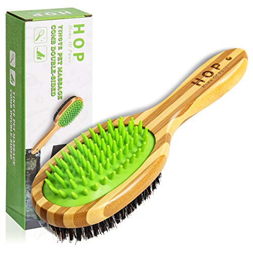 Dog Bathing Brush, Dog Shampoo Brush for Massage Dog Scrubber Cat Brushes for Grooming with Pin & Bristle, Natural Bamboo