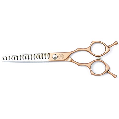 Moontay 6.5" Professional Pet Grooming Chunker Scissor, Dog Cat Grooming Shear/Scissor Thinning Shear with Double Finger Rests, 440C Japanese Stainless Steel Grooming Scissor, Gold