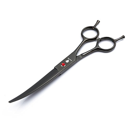 Smith Chu Professional Pet Dog Grooming Scissors Kit - Premium Stainless Steel Straight Curved Thinning Blade Dog Hair Cutting Shears Set -Best Tools for Trimming,7 inch Gun Black with Case (Set)