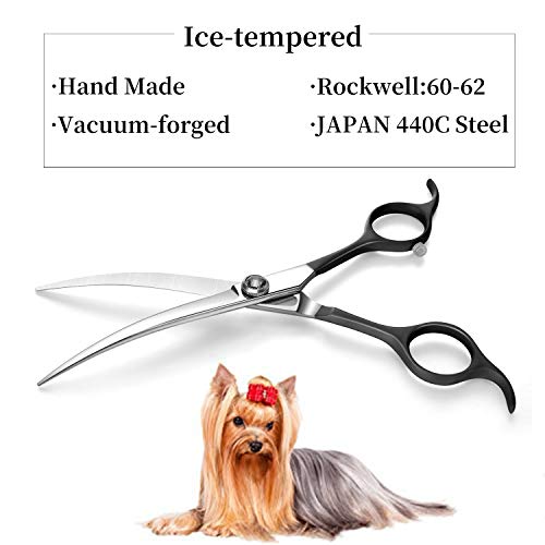 Moontay 6.5inch Curved Dogs Grooming Scissors Professional Dog Grooming Scissor for Dogs, Cats and Pets Scissors Curved Shears 440C Japanese Stainless Steel Blade (Black)