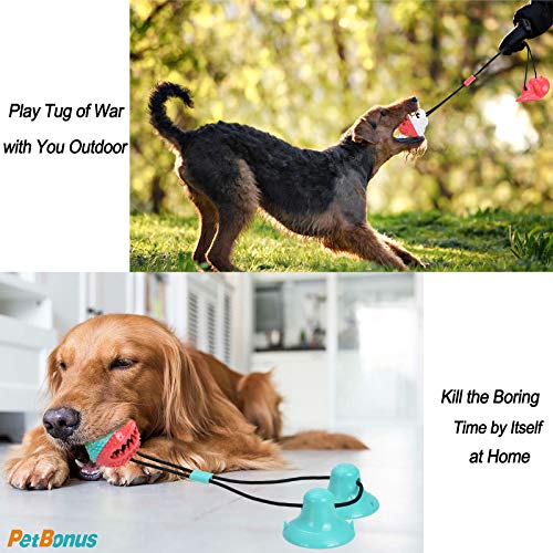 PetBonus Dog Chew Toys, Pet Rope Toys with 2 Suction Cups, Dog Puzzle and Teeth Cleaning Toy, Interactive Treat Food Dispensing Toys for Small Medium Large Dogs (Red, White)