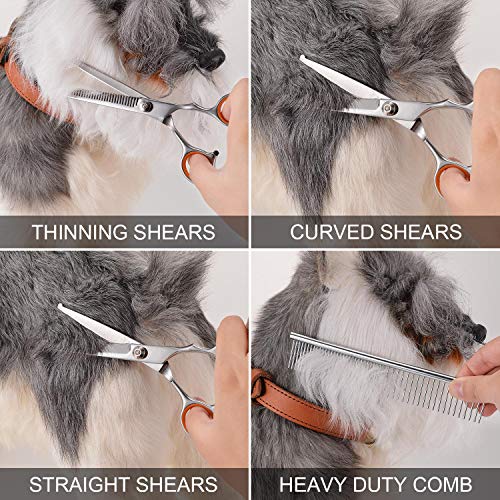 PETTOM Pet Grooming Scissors Set 5-in-1 Safety Round Tip Dog Grooming Blender Shears Kit for Full Body & Facial Trimmer