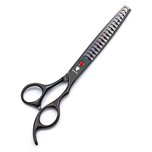 Smith Chu Professional Pet Dog Grooming Scissors Kit - Premium Stainless Steel Straight Curved Thinning Blade Dog Hair Cutting Shears Set -Best Tools for Trimming,7 inch Gun Black with Case (Set)