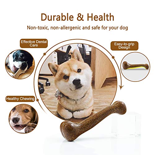 YoTelim Dog Toys for Aggressive Chewers Large Breed, Natural Bamboo Fibers Dog Chew Toys Non-Toxic Interactive Dog Toys Nearly Indestructible Chewing Bones for Large Medium Small Dogs (M)
