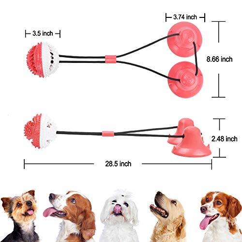 PetBonus Dog Chew Toys, Pet Rope Toys with 2 Suction Cups, Dog Puzzle and Teeth Cleaning Toy, Interactive Treat Food Dispensing Toys for Small Medium Large Dogs (Red, White)