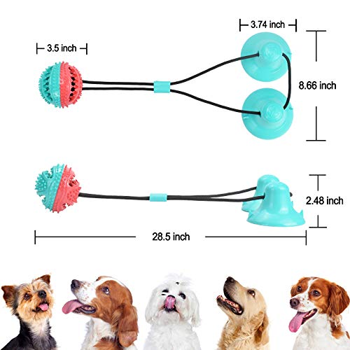 PetBonus Dog Chew Toys, Pet Rope Toys with 2 Suction Cups, Dog Puzzle and Teeth Cleaning Toy, Interactive Treat Food Dispensing Toys for Small Medium Large Dogs (Turquoise, Red)