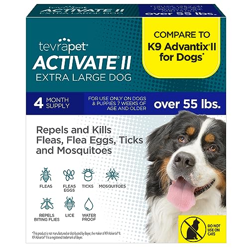 TevraPet Activate II Flea and Tick Prevention for Dogs - 4 Months Topical Flea and Tick Treatment and Control, 55+ lbs