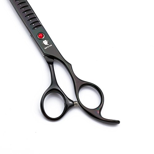 Smith Chu Professional Pet Dog Grooming Scissors Kit - Premium Stainless Steel Straight Curved Thinning Blade Dog Hair Cutting Shears Set -Best Tools for Trimming,7 inch Gun Black with Case (Set)