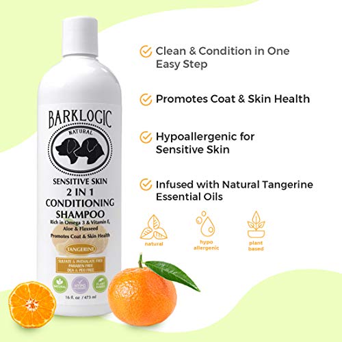 BarkLogic Plant Based 2 in 1 Dog Shampoo and Conditioner, Tangerine, 16 fl oz - No Parabens, No Phthalates, No Sulfates, No DEA & PEG, Hypoallergenic